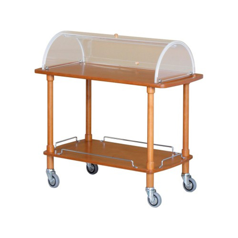 Carrello legno 2 piani C/CUPOLA SEMICIRCOLARE + CASSETTO PORTAPOSATE - NOCE