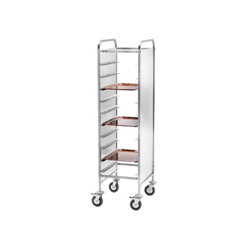 Carrello inox portavassoi rinforzato - Pannello inox - 10 VASSOI