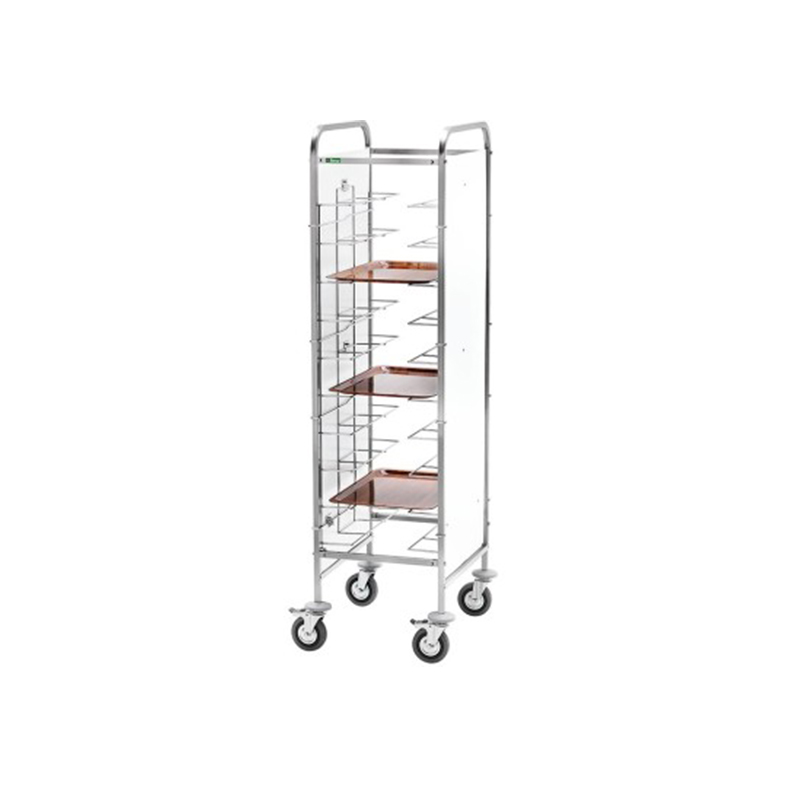 Carrello inox portavassoi filo - PANNELLO BIANCO - 10 VASSOI