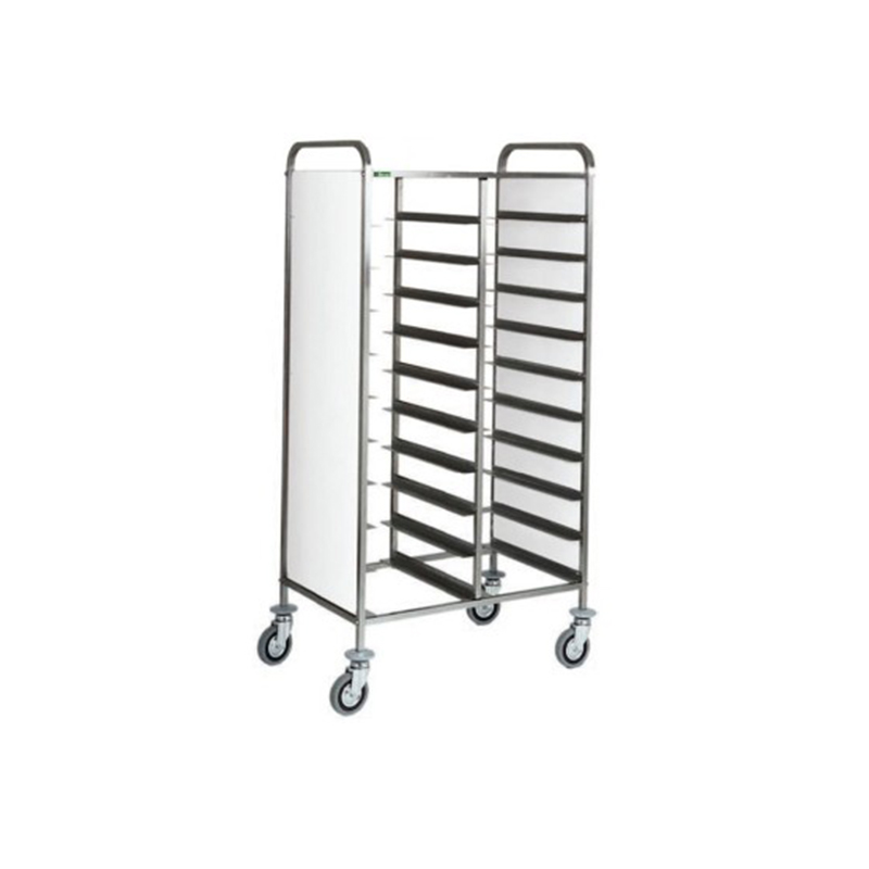 Carrello inox portavassoi - PANNELLO BIANCO - 20 VASSOI V2