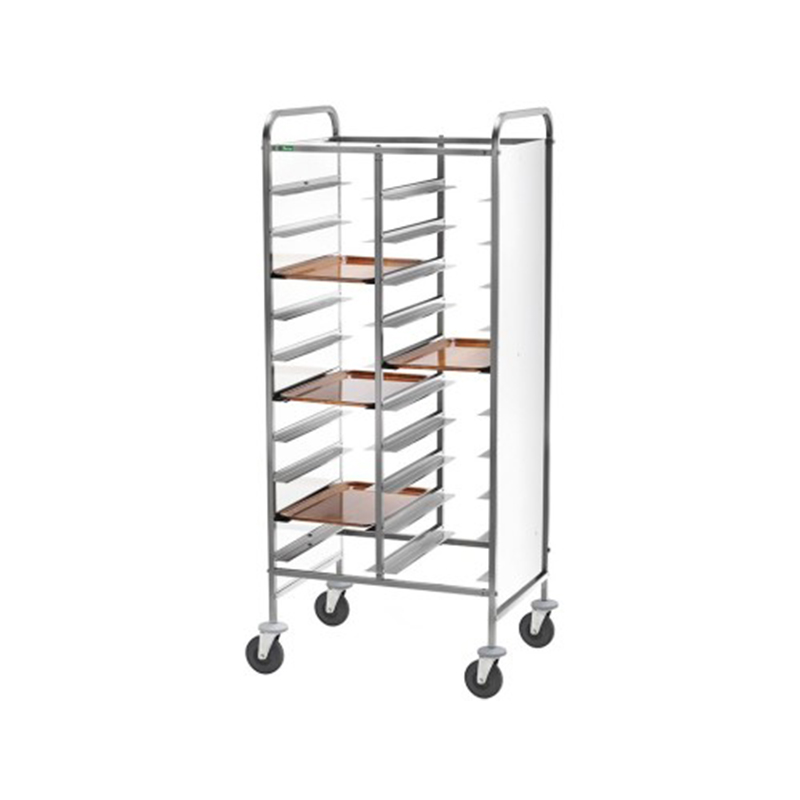 Carrello inox portavassoi rinforzato - PANNELLO BIANCO - 20 VASSOI