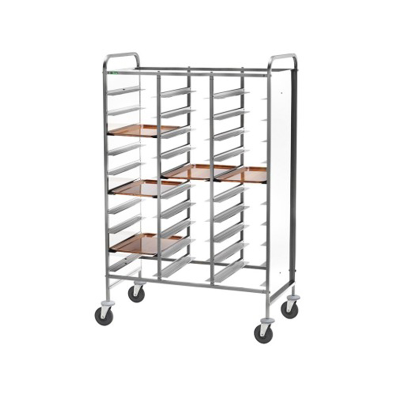 Carrello inox portavassoi rinforzato - PANNELLO INOX - 30 VASSOI