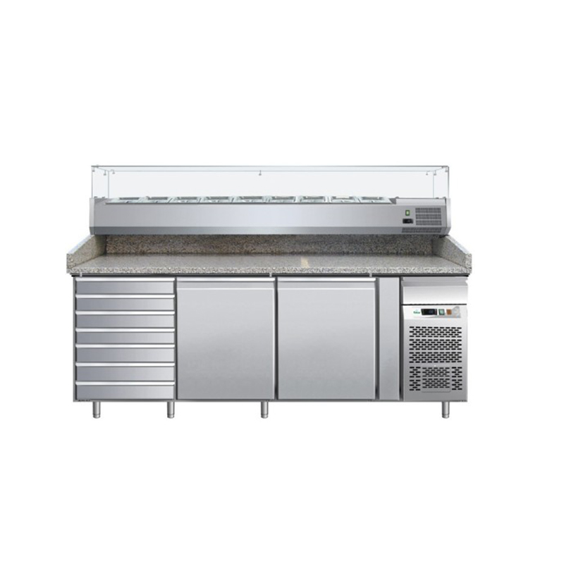 Banco pizza refrigerato ventilato +2+8°C INOX+GRANITO