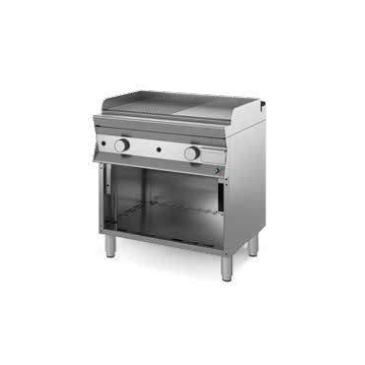 Fry top a gas ARMADIATO A GIORNO CON PIASTRA 1/2 LISCIA 1/2 RIGATA CROMATA SATINATA CR40 4.0