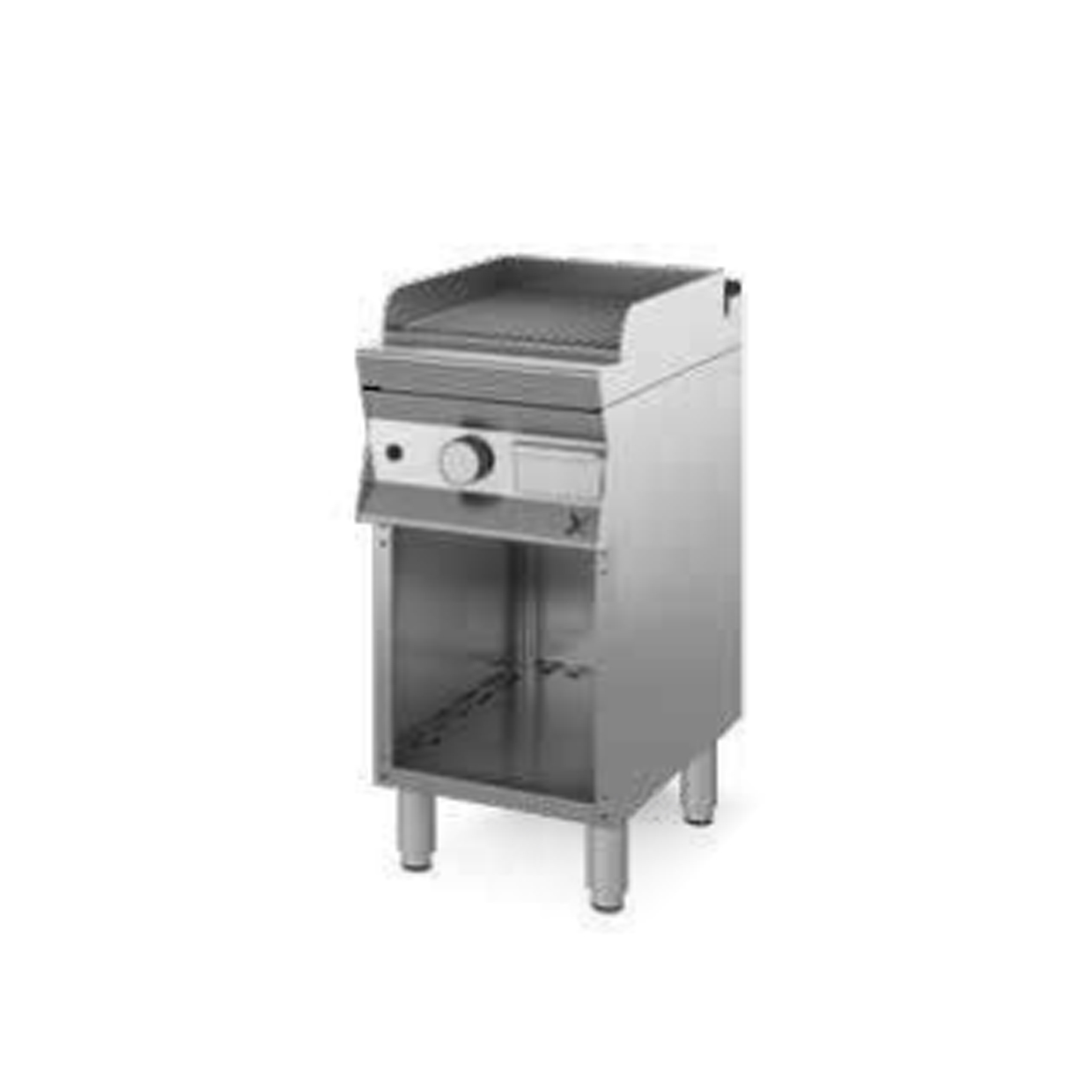 Fry top a gas ARMADIATO A GIORNO CON PIASTRA RIGATA CROMATA SATINATA CR40 4.0