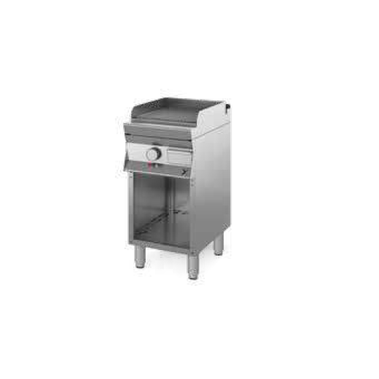 Fry top elettrico SU BASE ARMADIATA A GIORNO PIASTRA RIGATA CROMATA SATINATA CR40 4.0