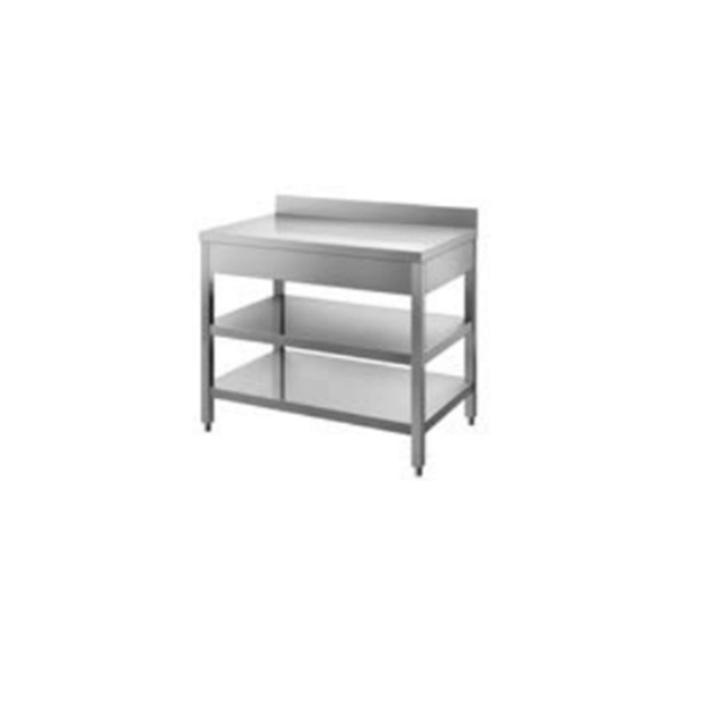 Tavolo con due ripiani inferiori prof. 700 con alzatina posteriore