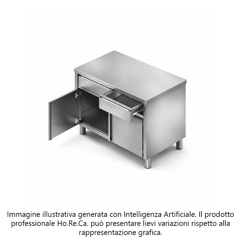 Tavolo armadiato ante a battente con cassetti in linea prof. 700 con alz. post.