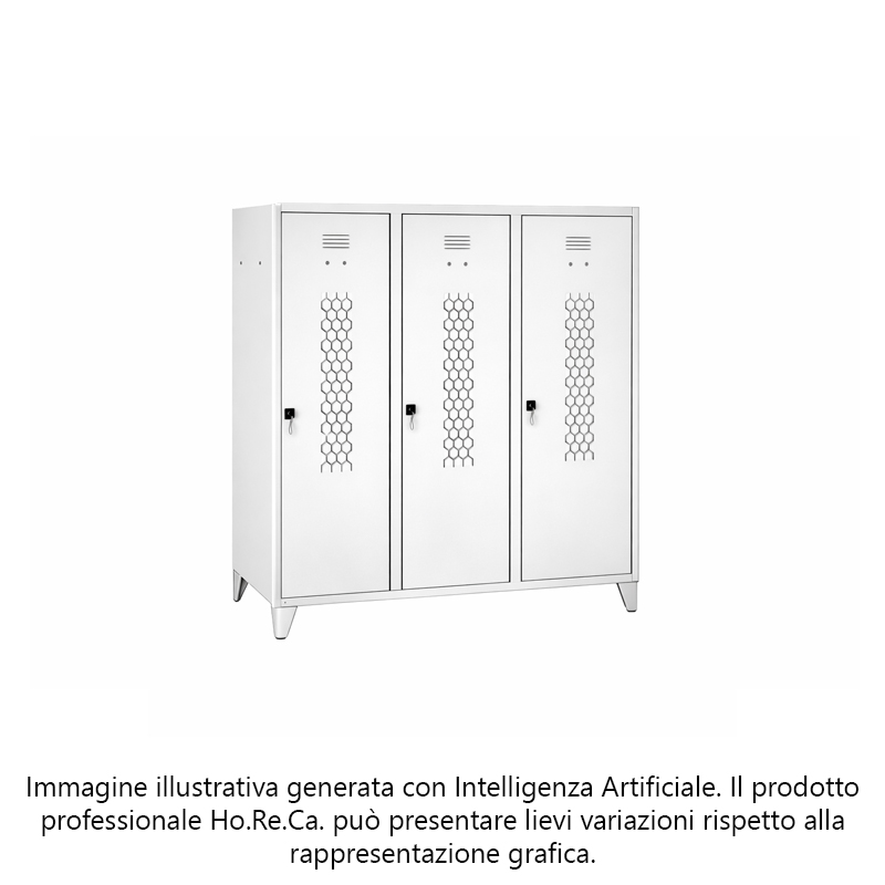 Armadietti spogliatoio in lamiera verniciata 3 ante biposto con serratura