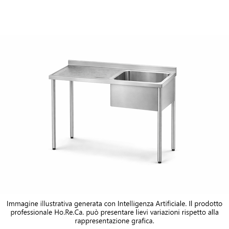 Lavatoio con ripiano inferiore su gambe in tubo tondo prof. 600