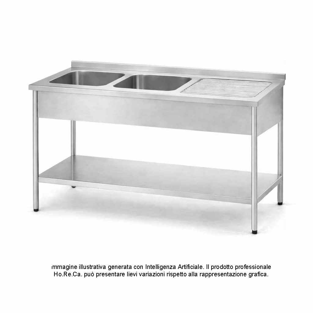 Lavatoio con ripiano inferiore su gambe in tubo tondo prof. 700
