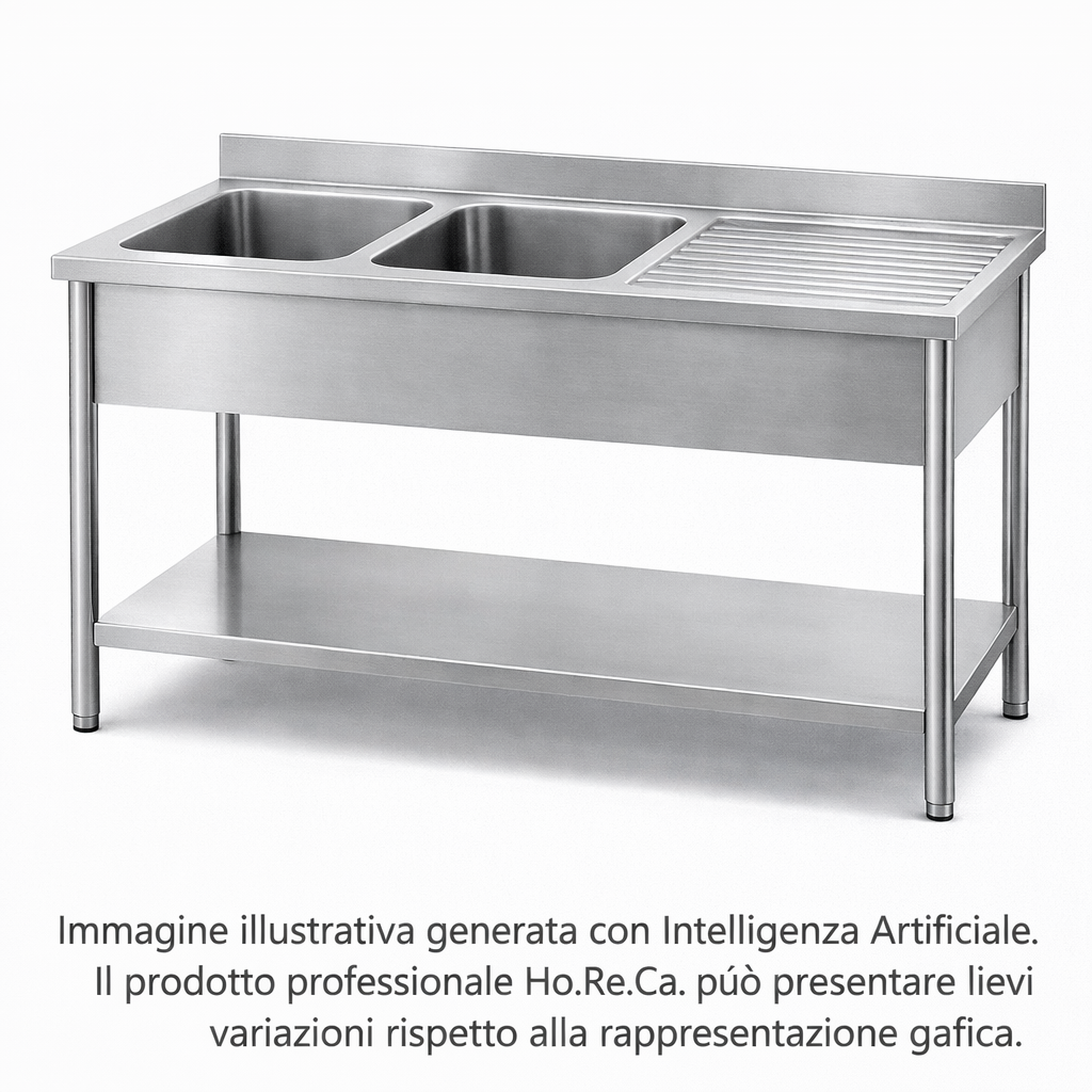Lavatoio con ripiano inferiore su gambe in tubo tondo prof. 600